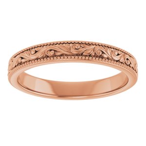 18K Yellow Or White Or Rose Gold Milgrain Edge Floral Flat Band