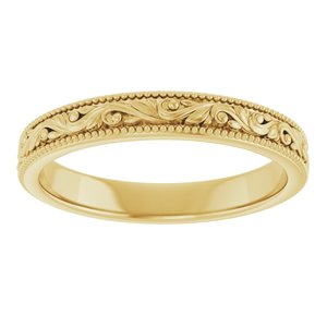 14K Yellow Or White Or Rose Gold Or Sterling Silver Or Platinum Milgrain Edge Floral Flat Band