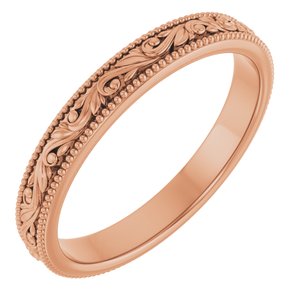 14K Yellow Or White Or Rose Gold Or Sterling Silver Or Platinum Milgrain Edge Floral Flat Band