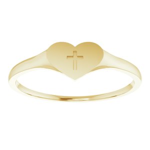 14K Yellow Gold Youth Heart With Cross Ring Size 3