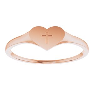 14K Rose Gold Youth Heart With Cross Ring Size 5