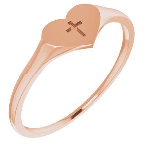 14K Rose Gold Youth Heart With Cross Ring Size 5