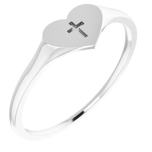 Sterling Silver Youth Heart With Cross Ring Size 5