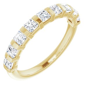 14K Yellow Gold Asscher 2.6 X 2.6 Mm Polished 9/10 Ctw Natural Diamond Anniversary Band Size 7