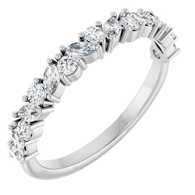 14K White Or Yellow Gold Marquise 3 X 1.5 Mm Polished 1/2 Ctw Natural Diamond Anniversary Band, Size 7