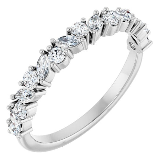 14K White Or Yellow Gold Marquise 3 X 1.5 Mm Polished 1/2 Ctw Natural Diamond Anniversary Band, Size 7