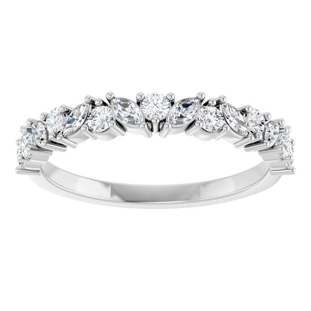 14K White Or Yellow Gold Marquise 3 X 1.5 Mm Polished 1/2 Ctw Natural Diamond Anniversary Band, Size 7