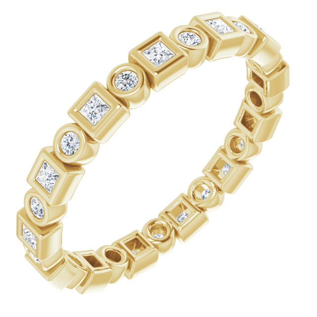 14K Yellow Gold Square 1.3 X 1.3 Mm Si2-Si3, G-H Polished 1/4 Ctw Natural Diamond Eternity Band, Size 7