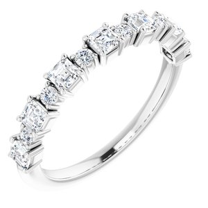 14K White Gold Asscher 2.6 X 2.6 Mm Polished 3/4 Ctw Natural Diamond Anniversary Band Size 7