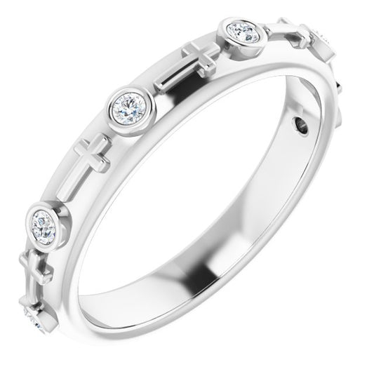 14K White Gold Round 1.7 Mm Polished 1/8 Ctw Natural Diamond Cross Ring, Size 7