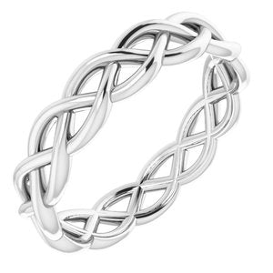 14K White Gold Woven-Design Band Size 8.5