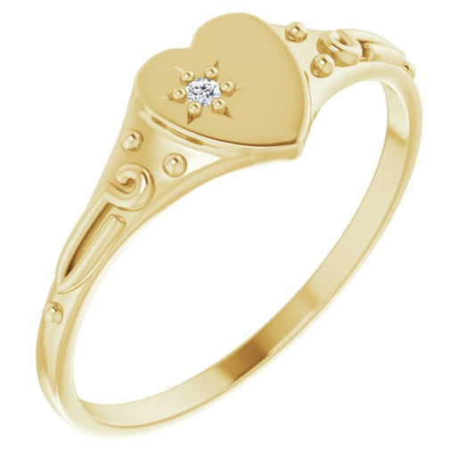 14K Yellow Gold Or Sterling Silver Round 1.2 Mm I1, Gh :: 0.01 Ct Polished 0.01 Ct Natural Diamond Youth Heart Ring, Size 5