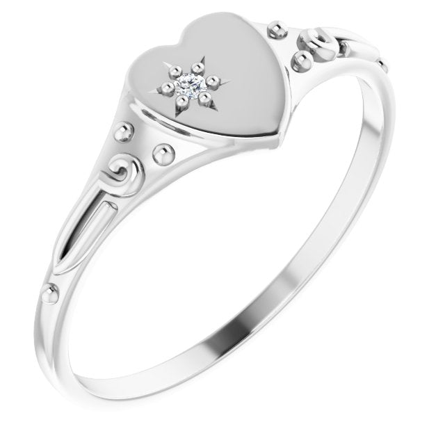 14K Yellow Gold Or Sterling Silver Round 1.2 Mm I1, Gh :: 0.01 Ct Polished 0.01 Ct Natural Diamond Youth Heart Ring, Size 5
