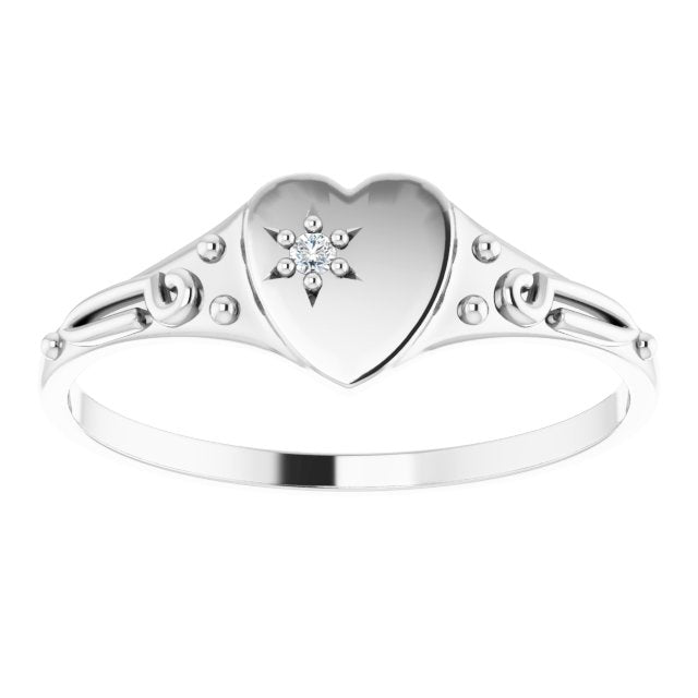 14K Yellow Gold Or Sterling Silver Round 1.2 Mm I1, Gh :: 0.01 Ct Polished 0.01 Ct Natural Diamond Youth Heart Ring, Size 5
