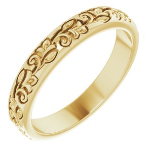 14K Yellow Gold 3 Mm Polished Floral Band Size 7.5