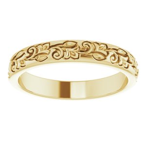 14K Yellow Gold 3 Mm Polished Floral Band Size 7.5