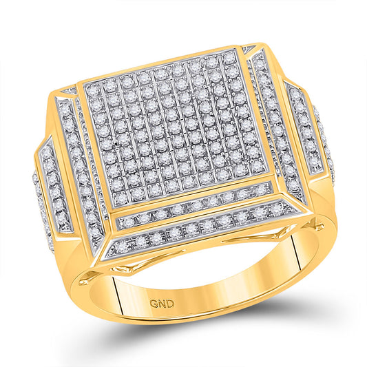 10K Yellow Gold Mens Round Diamond Square Cluster Ring 5/8 Cttw, Mens Size: 7-13