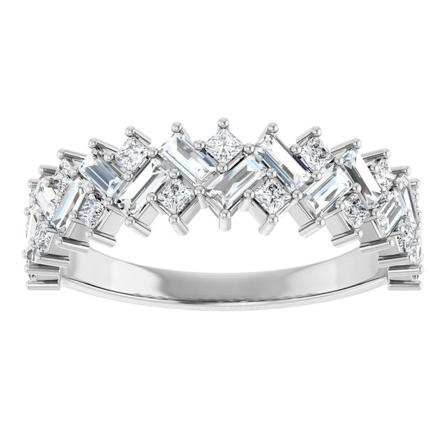 14K White Gold Round Polished 9/10 Ctw Natural Diamond Anniversary Band, Size 7