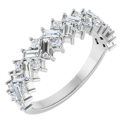 14K White Gold Round Polished 9/10 Ctw Natural Diamond Anniversary Band, Size 7