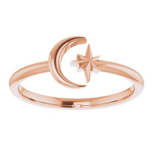 14K Rose Gold Polished Star And Crescent Moon Negative Space Ring Size 7