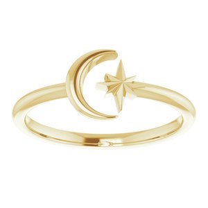 14K Yellow Gold Polished Star And Crescent Moon Negative Space Ring Size 7