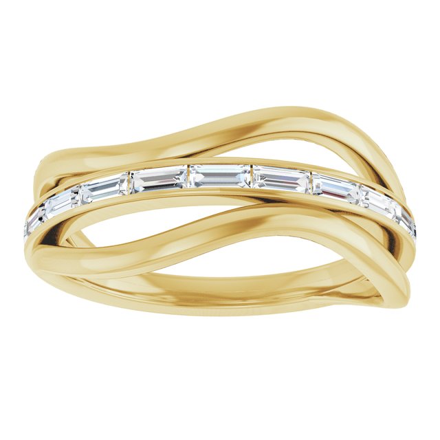 14K White Or Yellow Gold Straight Baguette 3 X 1.3 Mm Polished 1/3 Ctw Natural Diamond Freeform Ring, Size 7
