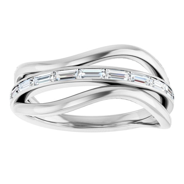 14K White Or Yellow Gold Straight Baguette 3 X 1.3 Mm Polished 1/3 Ctw Natural Diamond Freeform Ring, Size 7