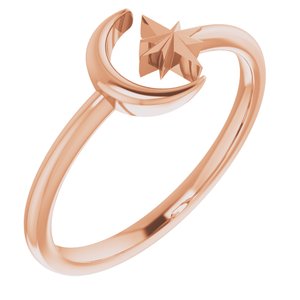 14K Rose Gold Polished Star And Crescent Moon Negative Space Ring Size 7
