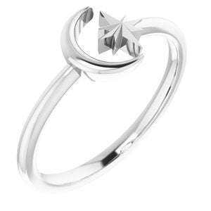 Sterling Silver Polished Star And Crescent Moon Negative Space Ring Size 7