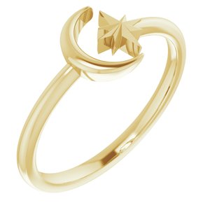 14K Yellow Gold Polished Star And Crescent Moon Negative Space Ring Size 7