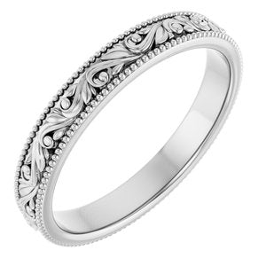 14K Yellow Or White Or Rose Gold Or Sterling Silver Or Platinum 3.2 Mm Polished Floral Band