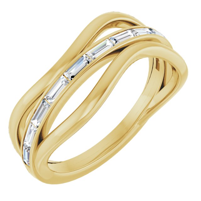 14K White Or Yellow Gold Straight Baguette 3 X 1.3 Mm Polished 1/3 Ctw Natural Diamond Freeform Ring, Size 7