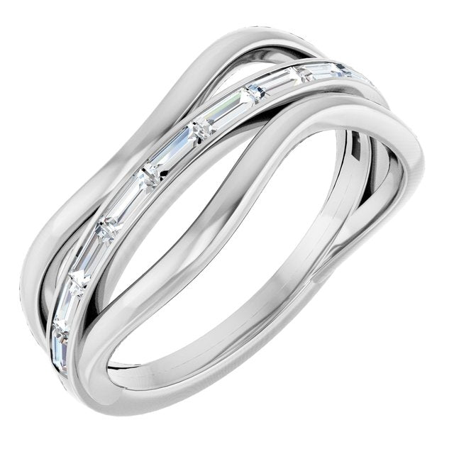 14K White Or Yellow Gold Straight Baguette 3 X 1.3 Mm Polished 1/3 Ctw Natural Diamond Freeform Ring, Size 7