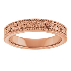 14K Yellow Or White Or Rose Gold Or Sterling Silver Or Platinum Milgrain Edge Floral Flat Band