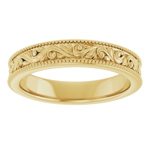 14K Yellow Or White Or Rose Gold Or Sterling Silver Or Platinum Milgrain Edge Floral Flat Band