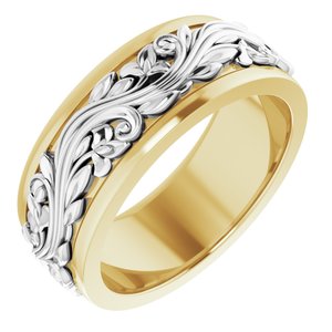 10K Or 14K Or 18K Yellow Or White Gold Or Sterling Silver 7 mm Floral Inlay Flat Band