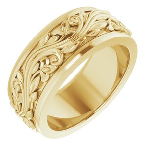 10K Yellow Or White Or Rose Gold Floral Inlay Flat Band