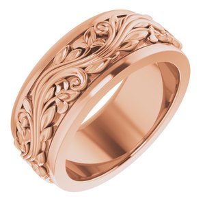 14K Yellow Or White Or Rose Gold Floral Inlay Flat Band