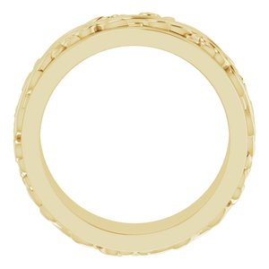 18K Yellow Or White Or Rose Gold Floral Inlay Flat Band