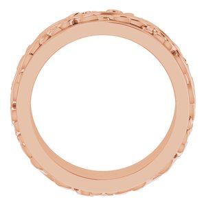 14K Yellow Or White Or Rose Gold Floral Inlay Flat Band