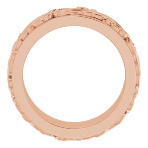 14K Yellow Or White Or Rose Gold Floral Inlay Flat Band
