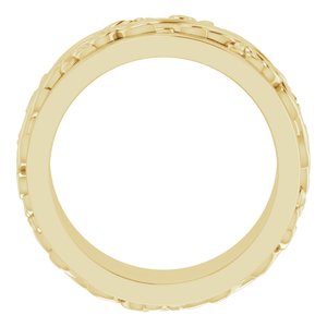 10K Yellow Or White Or Rose Gold Floral Inlay Flat Band