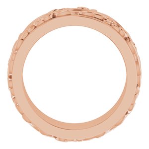 14K Yellow Or White Or Rose Gold Floral Inlay Flat Band