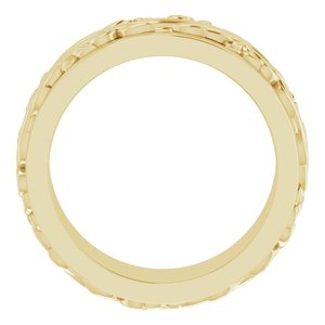 18K Yellow Or White Or Rose Gold Floral Inlay Flat Band