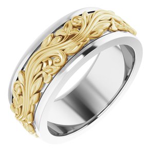 10K Or 14K Or 18K Yellow Or White Gold Or Sterling Silver 7 mm Floral Inlay Flat Band