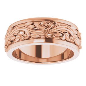 14K Yellow Or White Or Rose Gold Floral Inlay Flat Band