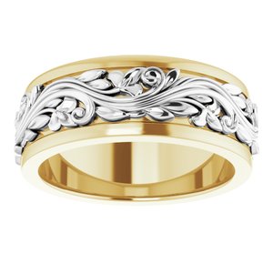 10K Or 14K Or 18K Yellow Or White Gold Or Sterling Silver 7 mm Floral Inlay Flat Band