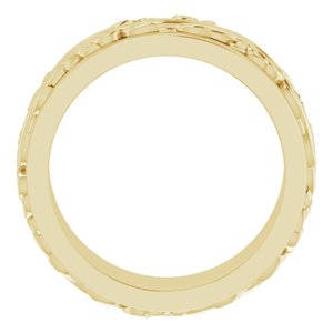 10K Yellow Or White Or Rose Gold Floral Inlay Flat Band