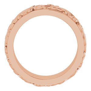 14K Yellow Or White Or Rose Gold Floral Inlay Flat Band