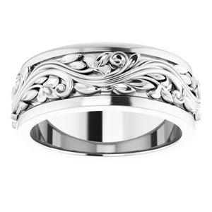 14K Yellow Or White Or Rose Gold Floral Inlay Flat Band